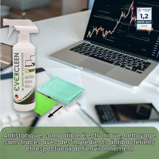 Screen Cleaner Pro nettoyant d'écran 2x 500ml + Chiffon Microfibre - Nettoyant Vegan et écologique Made in Germany pour la télévision, le PC, la Tablette et le Smartphone - 1 unité (Lot de 1)
