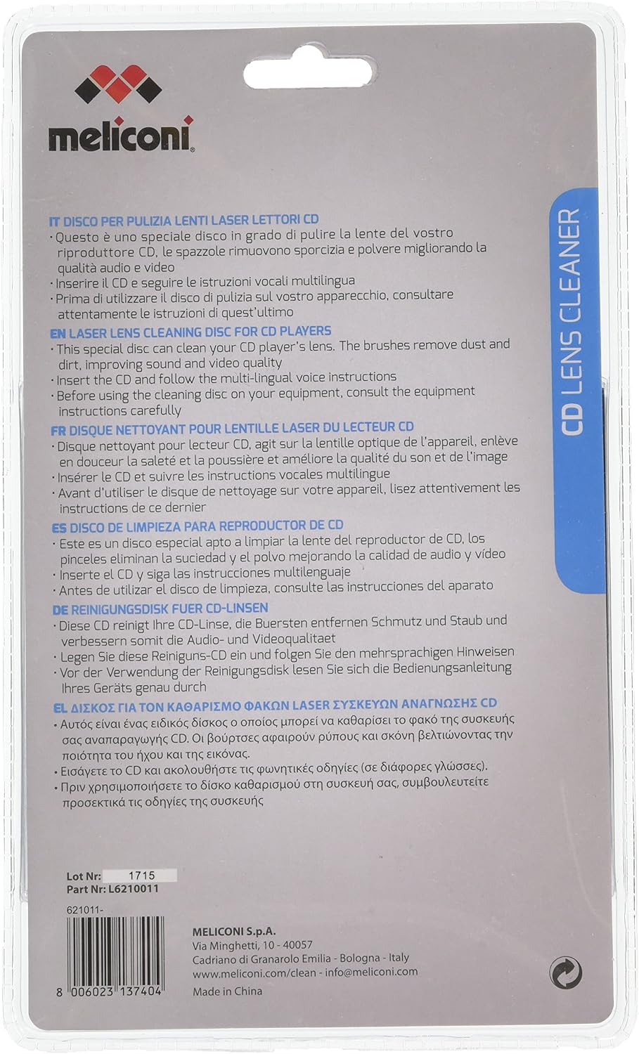 CD LENS CLEANER - Disque nettoyant pour les lentilles laser lecteur CD