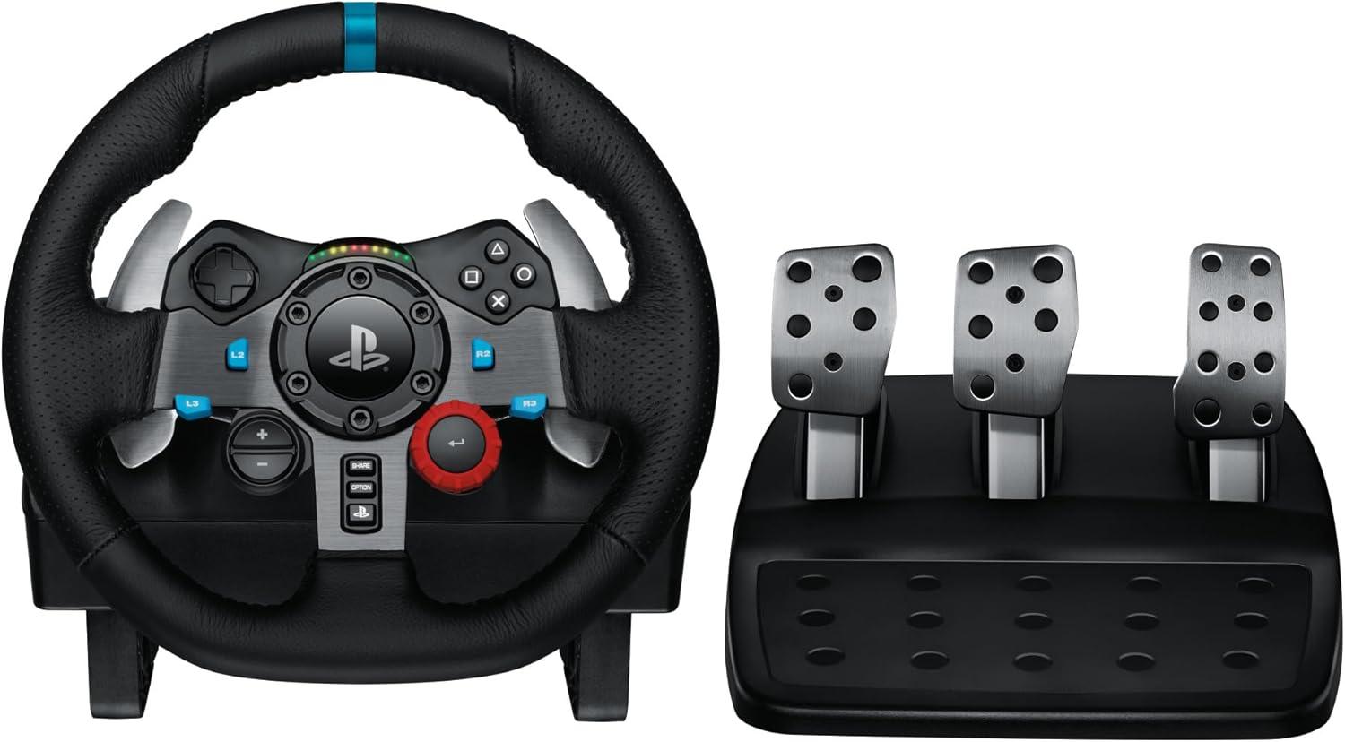 29 Driving Volant de Course en Cuir avec Pédales, Retour de Force Réaliste, Palettes Volant en Acier Inoxydable, Rotation à 900°, Prise EU, PS5, PS4, PC, Mac - Noir