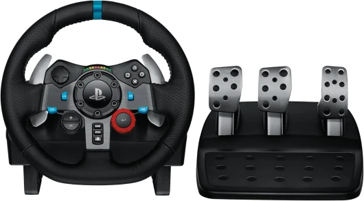 29 Driving Volant de Course en Cuir avec Pédales, Retour de Force Réaliste, Palettes Volant en Acier Inoxydable, Rotation à 900°, Prise EU, PS5, PS4, PC, Mac - Noir
