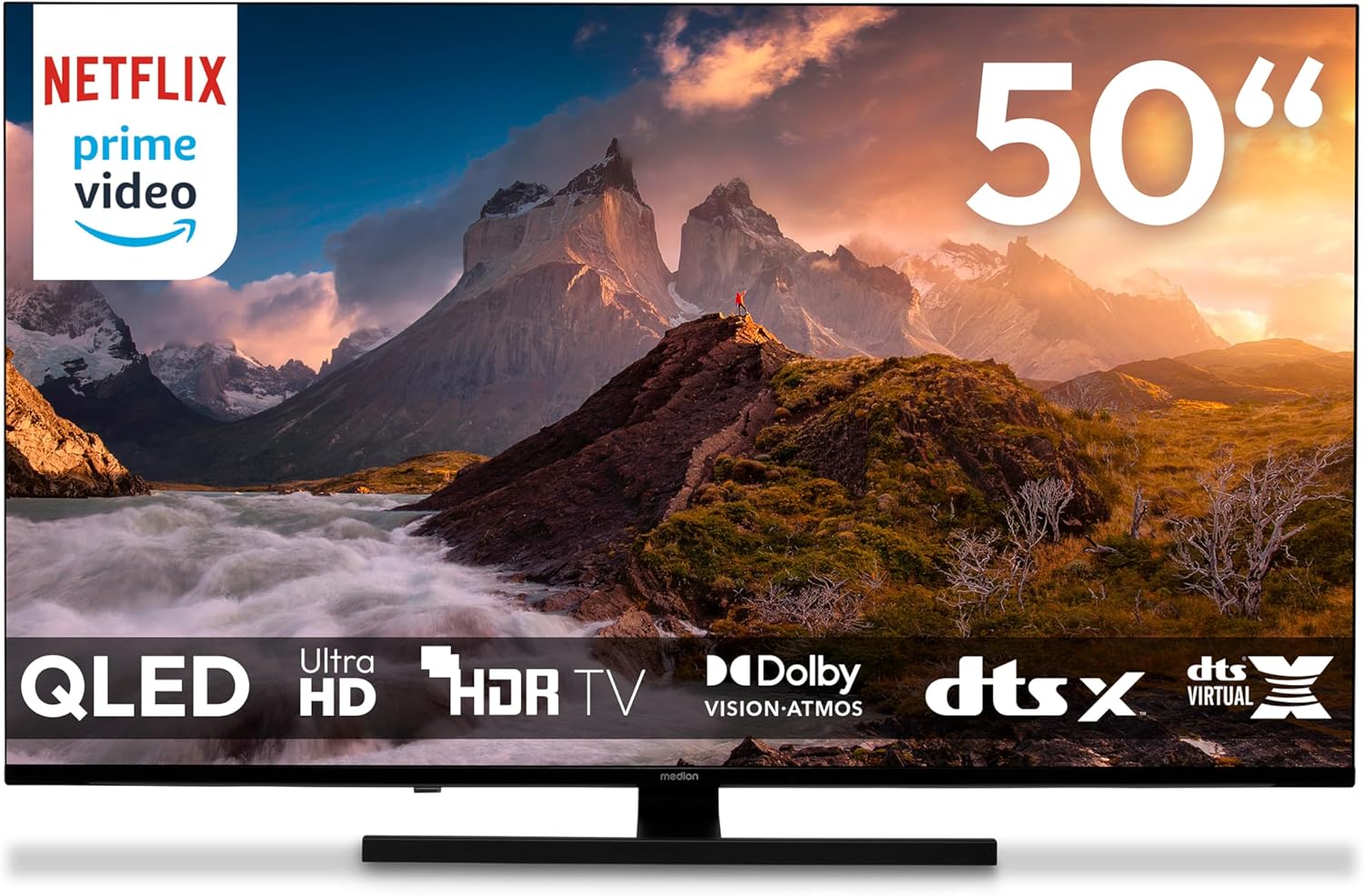 TV 50 Pouces (125,7 cm) QLED Television (Smart TV, 4K, Dolby Vision HDR, Prime Video, Disney+, Dolby Atmos, DTS X, Compatible avec Google TV, PVR, Bluetooth, MD 850700) 4K - QLED - 2025 125,7 cm (50 Pouces)