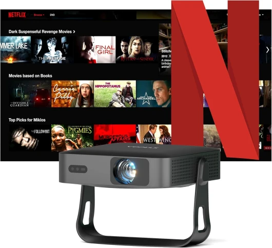 VOPLLS Mini Retroprojecteur 4k, [Netflix Certifié & Corps Ultrafin] Projecteur Video Auto Focus/Keystone & Full HD 1080P,Videoprojecteur Portable/Courte Focale/WiFi Bluetooth/Android/Plafond/Airplay A- Netflix Projecteur/600 ANSI