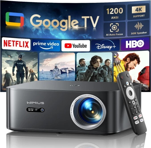 Vidéoprojecteur 4K【1500 ANSI/Google TV/Netflix Disney+Officiel】 Projecteur 4K Auto Focus/Keystone WiFi6 Bluetooth FHD 1080P Natif, Contrôle Vocal, Rétroprojecteur 350'' Zoom 50% Home Cinéma HDMI Arc Noir