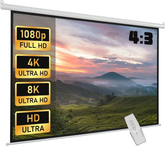 Écran de Projection motorisé écran projecteur électrique Formats 4:3 84 Pouces 171L x 130H cm Fixation Mur ou Plafond Automatique pour Home Cinéma et Entreprise 84 pouces 4:3