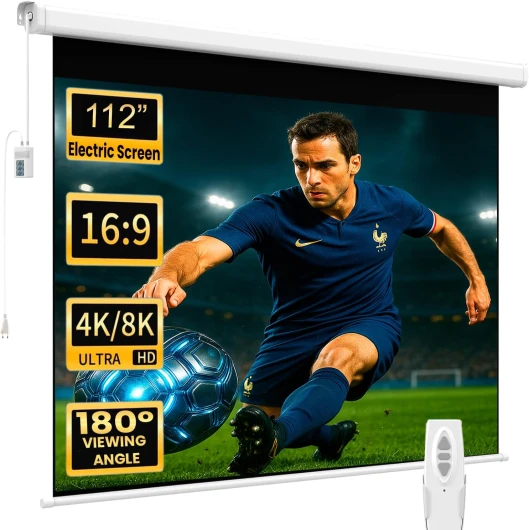 Écran de Projection motorisé Luxscreen de 112 Pouces - Dimensions du Tissu : 1,97 x 1,97 m - Boîtier en Acier de 2,23 m - Tissu Blanc Mat avec Gain de Brillance 1.1 - Télécommande Incluse.
