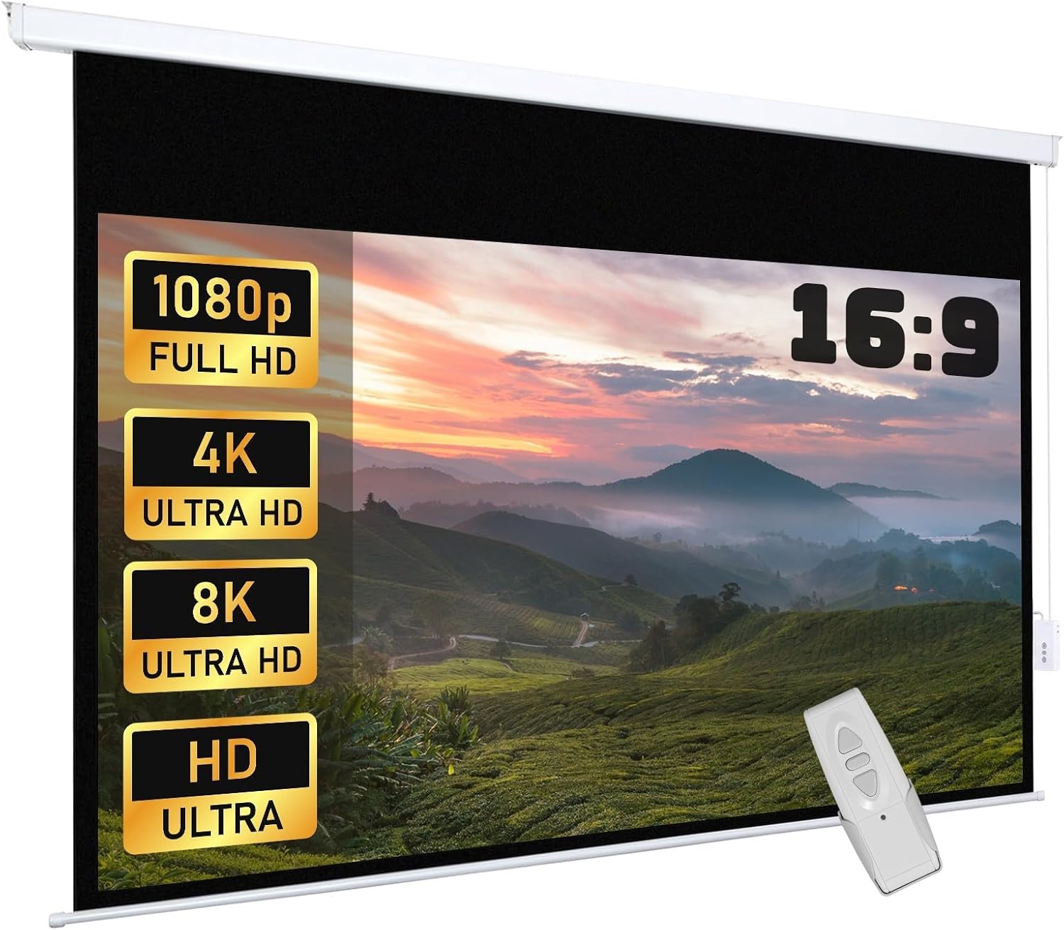 Écran de Projection motorisé écran projecteur électrique Formats 16:9 100 Pouces 253L x 168H cm Fixation Mur ou Plafond Automatique pour Home Cinéma et Entreprise 100 pouces 16:9