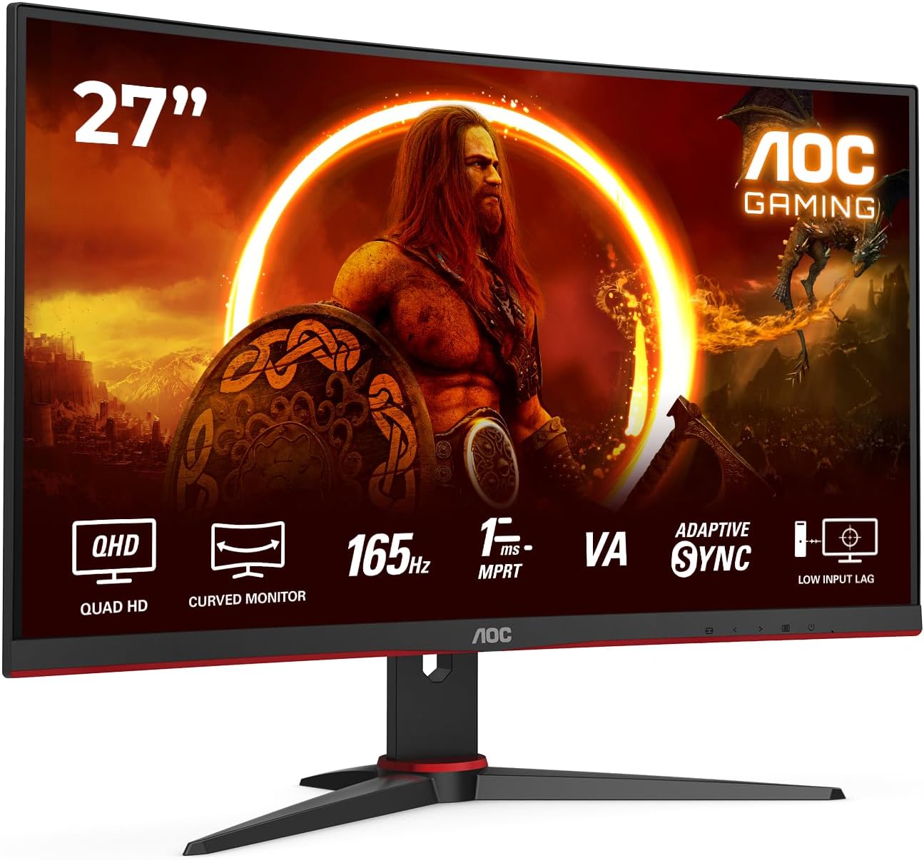Écran gaming incurvé CQ27G2U 68 cm (27 pouces) (QHD, HDMI, DisplayPort, FreeSync, temps de réponse de 1 ms, 144 Hz, 2560x1440) noir/rouge 27" QHD VA 165Hz sans hub USB Exclusivo Amazon