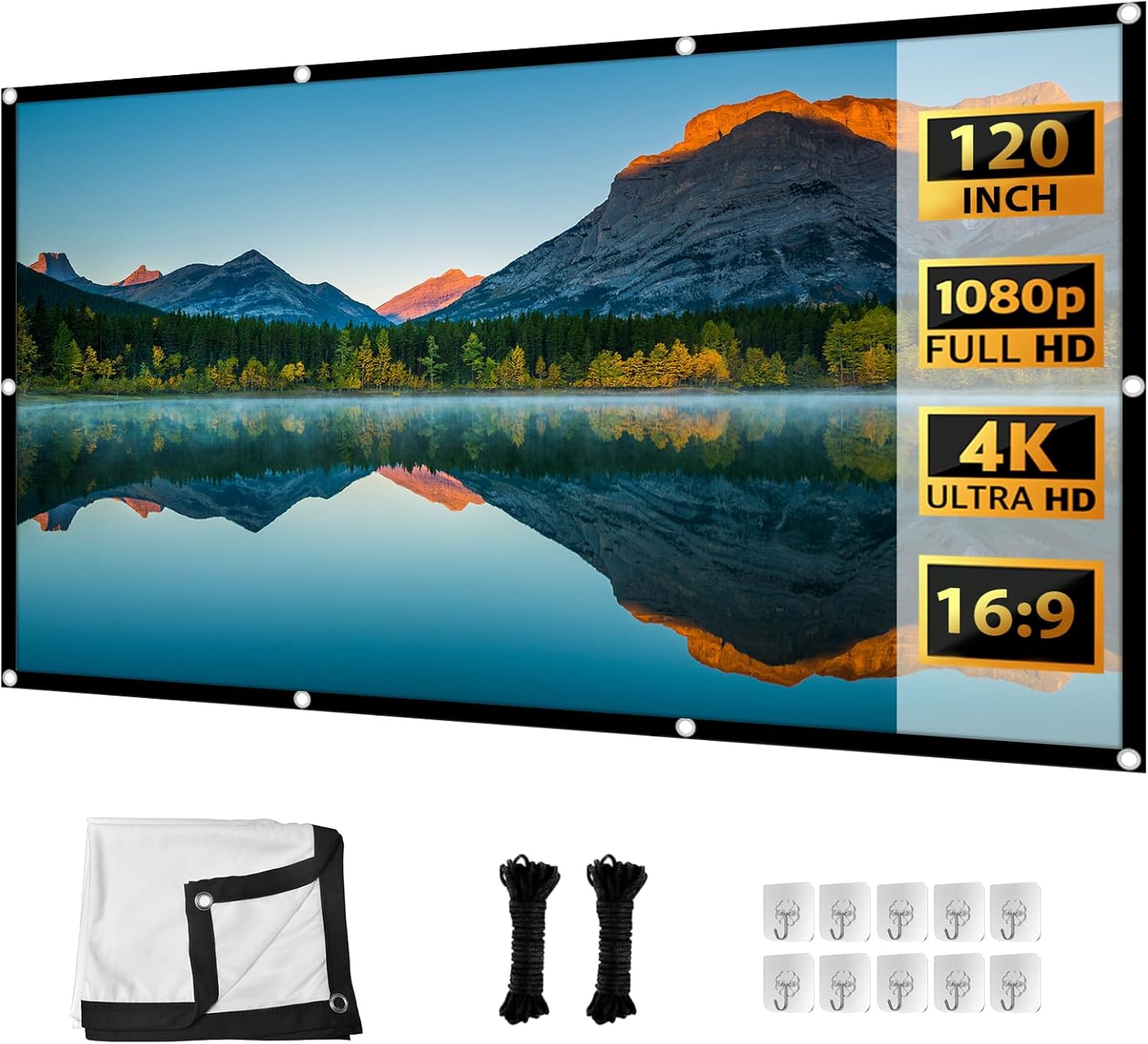 FOYIOLRU Écran de projection - 265 x 150 cm (120") - Écran épais haute résolution - Format 16:9 HD - Pliable - Pour la maison, le bureau et l'école