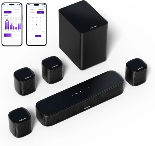 7.1 Barre de Son TV, Barres de Son 330W pour Home Cinema, Système de Son Surround Virtuel pour TV, Soundbar avec Caisson de Basse, 4 Haut-parleurs Surround, App Contrôle, Opt/AUX/BT, Aura A40