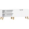Meuble TV 2 Portes, Support Télé avec Étagères Réglables, Longueur 140 cm, pour Télévisions 60 Pouces, Salon, Salle à Manger, Chambre, Blanc Neige LTV027T46 140L cm Blanc