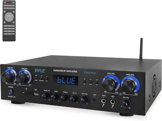 Amplificateur Bluetooth pour Home Cinema -Récepteur 4 Canaux 800W avec MP3,USB, SD, AUX, RCA, FM, Micro, Réverbération, Delay, Volume LED, pour Haut-Parleurs Maison/Studio Musique PDA77BU - Amplifier - EU
