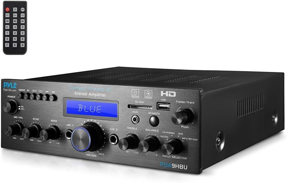 Amplificateur Bluetooth Stéréo sans Fil pour la Maison - Amplificateur Multi-Canaux 200W avec Récepteur Audio, HDMI, Optique/Phono/Coaxial, Radio FM, USB/SD, AUX,RCA, Entrée Micro- Télécommande PDA9HBU - EU