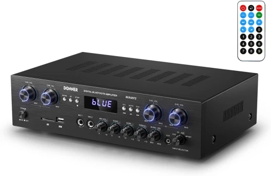 Amplificateur Audio 4 Canaux, Donner Bluetooth 5.0 Amplificateur de Puissance Audio, Amplificateur HiFi 440W avec USB, SD, FM, écho 2 entrées Micro, RCA, LED, pour Studio, Maison, MAMP5