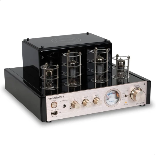 MADISON - MAD-TA10BT - Amplificateur stéréo à Tubes avec Un Design Vintage avec Bluetooth - 2 x 25W - Rose Gold brossé