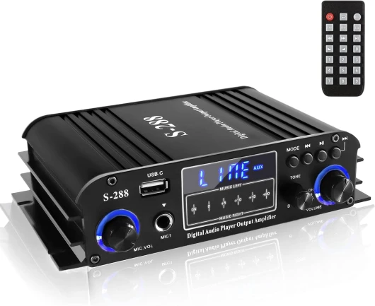 Romicta Amplificateur Stéréo Bluetooth 5.0 à 4 Canaux – 4x50W Hi-FI, 1200W Max – ampli Récepteur Audio Classe D avec USB/SD/FM pour Home Cinéma & Karaoké – Télécommande et Adaptateur Inclus amplificateur à 4 canaux