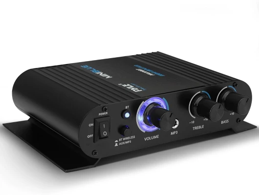 Amplificateur 90W Crête 8 Ohms Bluetooth, Mini Amplificateur Audio-Compact pour Studio Maison,Home Cinema, Amplificateur Classe T avec Entrées 3,5 mm et 6,35 mm, 4 Bornes Haut-Parleur PFA330BT - EU