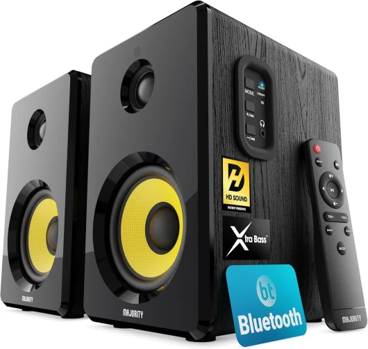 D40X Enceinte Active Amplifiée - 70W 2.0 Enceintes Bibliotheques - Enceinte PC Bluetooth - Enceintes Monitoring Studio Cônes en Kevlar Jaune - HiFi Packs d'enceintes pour Platine Vinyle