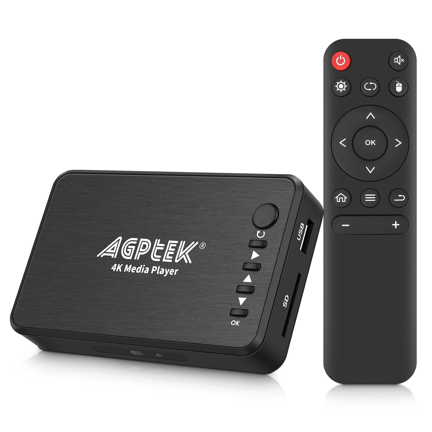 Lecteur Multimédia, 4K@30hz HDMI Lecteur Multimédia pour TV avec Sortie HDMI/AV/VGA, Media Player pour 14TB HDD/Clé USB 256G/Carte SD/H.265 MP4 avec Télécommande pour MP3 AVI RMVB MPEG etc HA0058