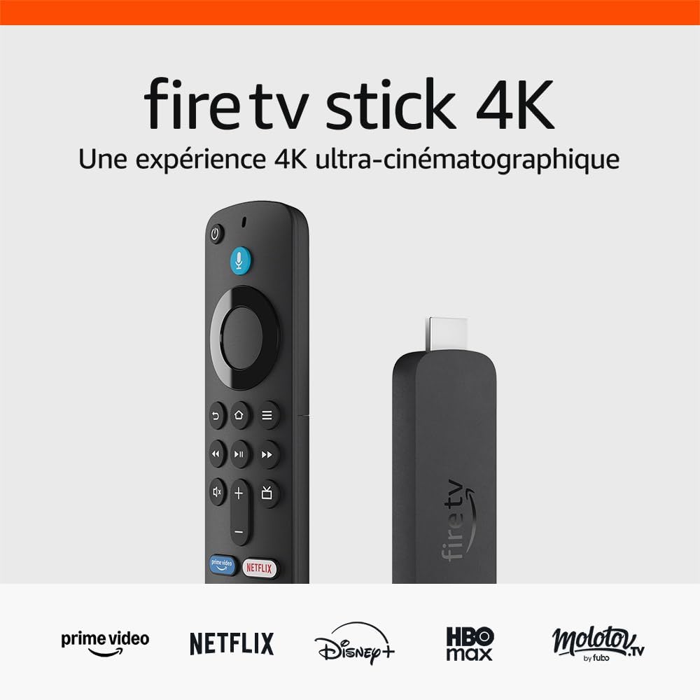 Amazon Fire TV Stick 4K (Nouvelle génération), Appareil de streaming avec prise en charge du Wi-Fi 6 et des technologies Dolby Vision/Atmos et HDR10+
