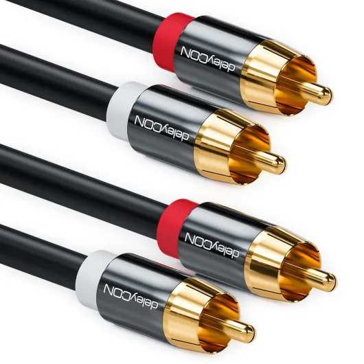 DeleyCON 10m Câble Stéréo Audio RCA - 2x Prises Cinch vers 2x Prises Cinch - pour Installations Hifi, Récepteurs, Home Cinema, Lecteur - Noir 10 Mètres