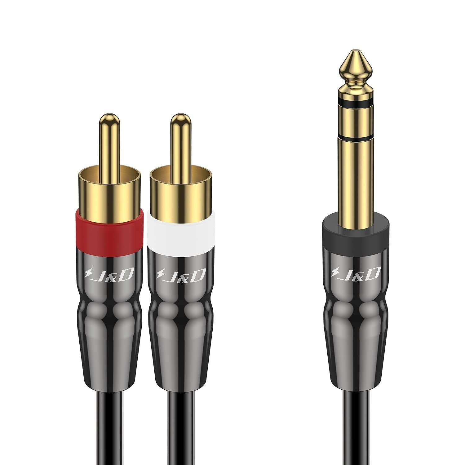 J&D 6,35mm à 2RCA Câble, Câble Audio RCA en Cuivre 6,35mm (1/4 pouce) Mâle à 2 RCA Mâle Adaptateur Audio Stéréo Y Splitter RCA Câble, 0,9 Meter 0.9 Meter Noir