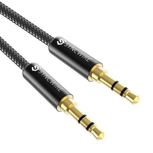 Câble Jack Audio Câble Auxiliaire 3.5mm mâle vers mâle [Plaqué Or] stéréo en Nylon pour iPhone, Samsung, iPod, iPad, Voiture, Casque, Autoradio, Smartphones, MP3 etc - - 1M Noir