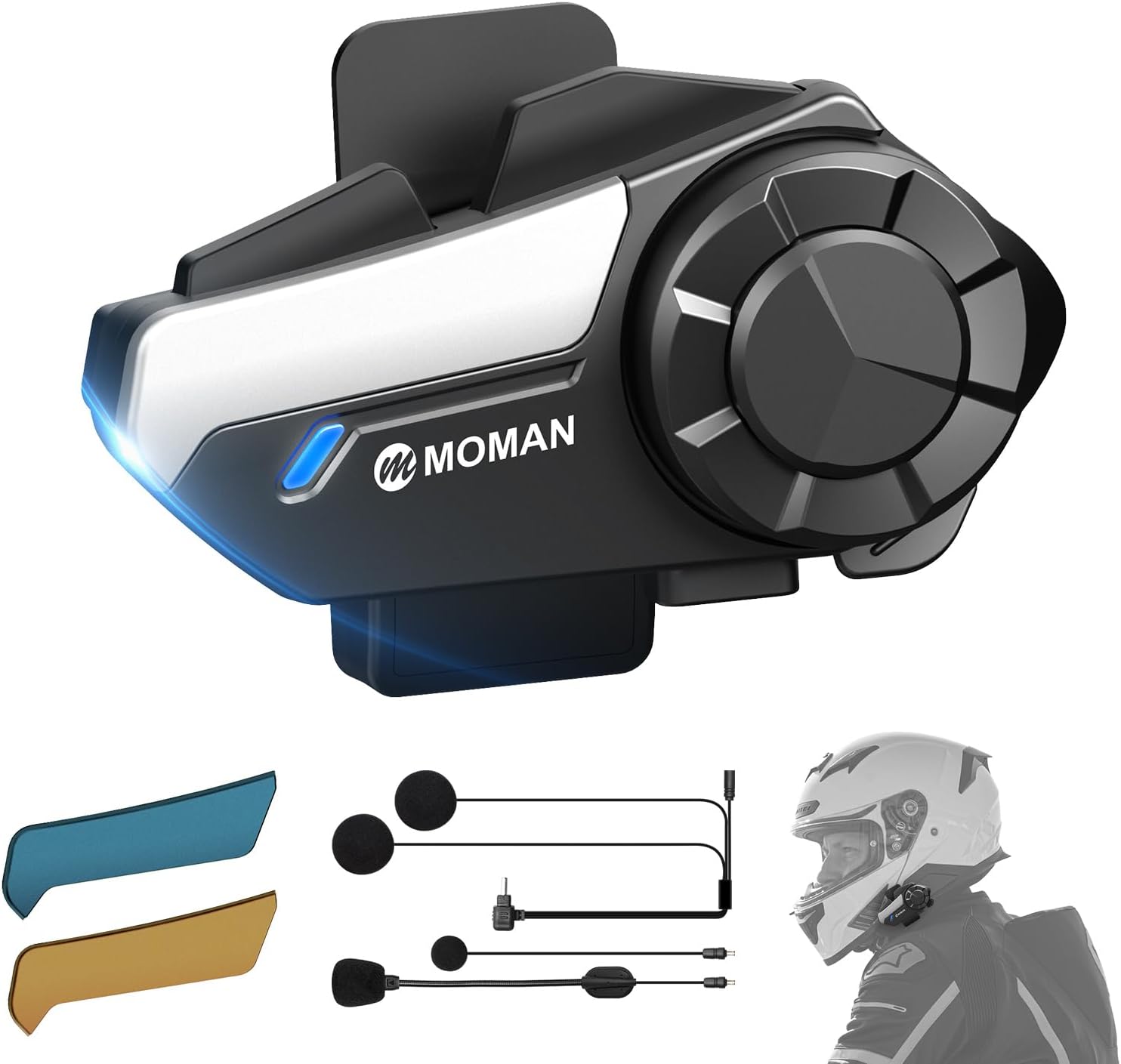 H2S Intercom Moto - Audio-Multitâche, Communication Système 1000M ENC&DSP&CVC Réduction de Bruit Kit Main Libre Moto Hi-FI Stéréo Partage de Musique FM Commandes Vocales IA IPX6 Étanche,1 Unité 2Motards Intercom×1 Noir