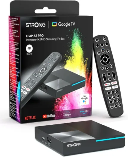 Leap-S3 Pro Box Streaming Google TV 4K UHD avec Port Ethernet, Android 12, 4GB RAM + 32GB Stockage, Wi-FI 6, Chromecast Intégré, Assistant Google Vocal, Dolby Atmos & Dolby Vision Box Android 4K UHD Version Pro
