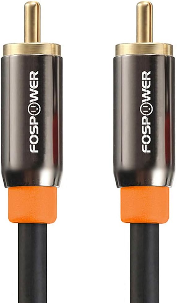 FosPower – Câble RCA Audio Plaqué Or 24K, RCA Mâle vers Mâle, Câble Coaxial pour Amplificateur, Home Cinéma, HDTV, Barre de Son et Subwoofer – 1 m 3 Pies