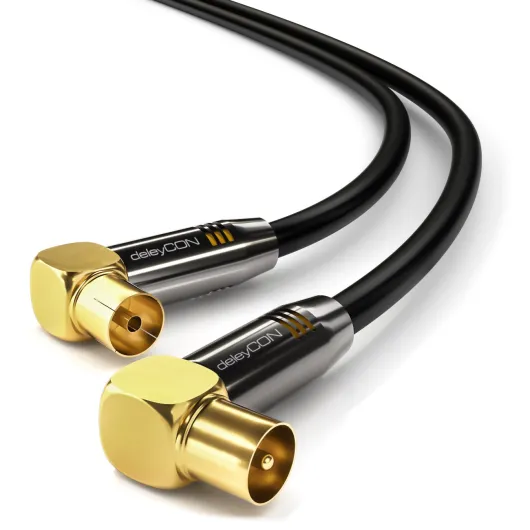 DeleyCON 3,0m Câble d'Antenne TV Câble Coaxial Prise d'Antenne 2x Coudé à 90° Connecteur Métallique 4K UltraHD FullHD HDTV - Noir 3 M Noir