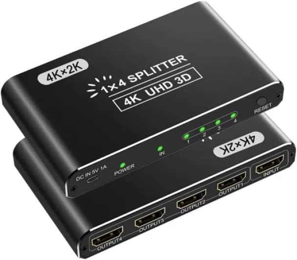 IVIVTOR Répartiteur HDMI 1 Entree 4 Sorties - 4K Splitter HDMI 4 Sorties en Aluminium Compatible HDCP 4K 3D UHD 1080P HDTV pour lecteurs DVD, Consoles de Jeux, appareils de Streaming 1 Entrée 4 Sorties