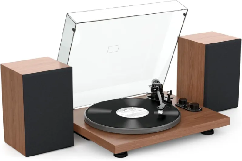 Udreamer Platine Vinyle Système Hi-FI avec Enceintes d'étagère 40 W, lecteurs de Vinyle Bluetooth avec Plateau en Aluminium, entraînement par Courroie 2 Vitesses contrepoids réglable AT-3600L Marron