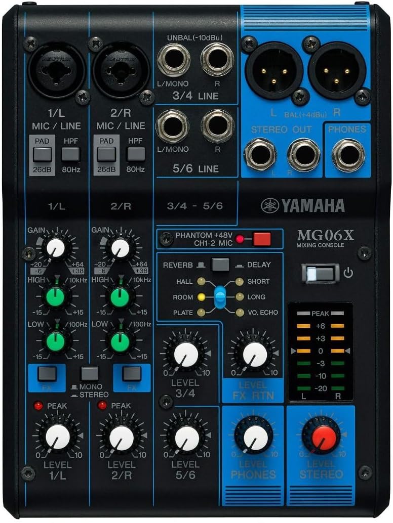 MG06X - Console de mixage compacte avec 6 canaux d'entrée, effets et préamplis micro D-PRE Unique