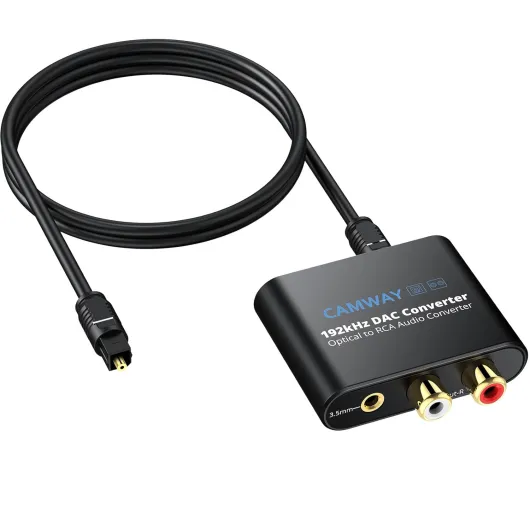 Convertisseur DAC 192kHz SPDIF vers RCA Optique vers 3.5mm, Convertisseur Audio Numérique vers Analogique Optique Toslink vers RCA Adaptateur Audio