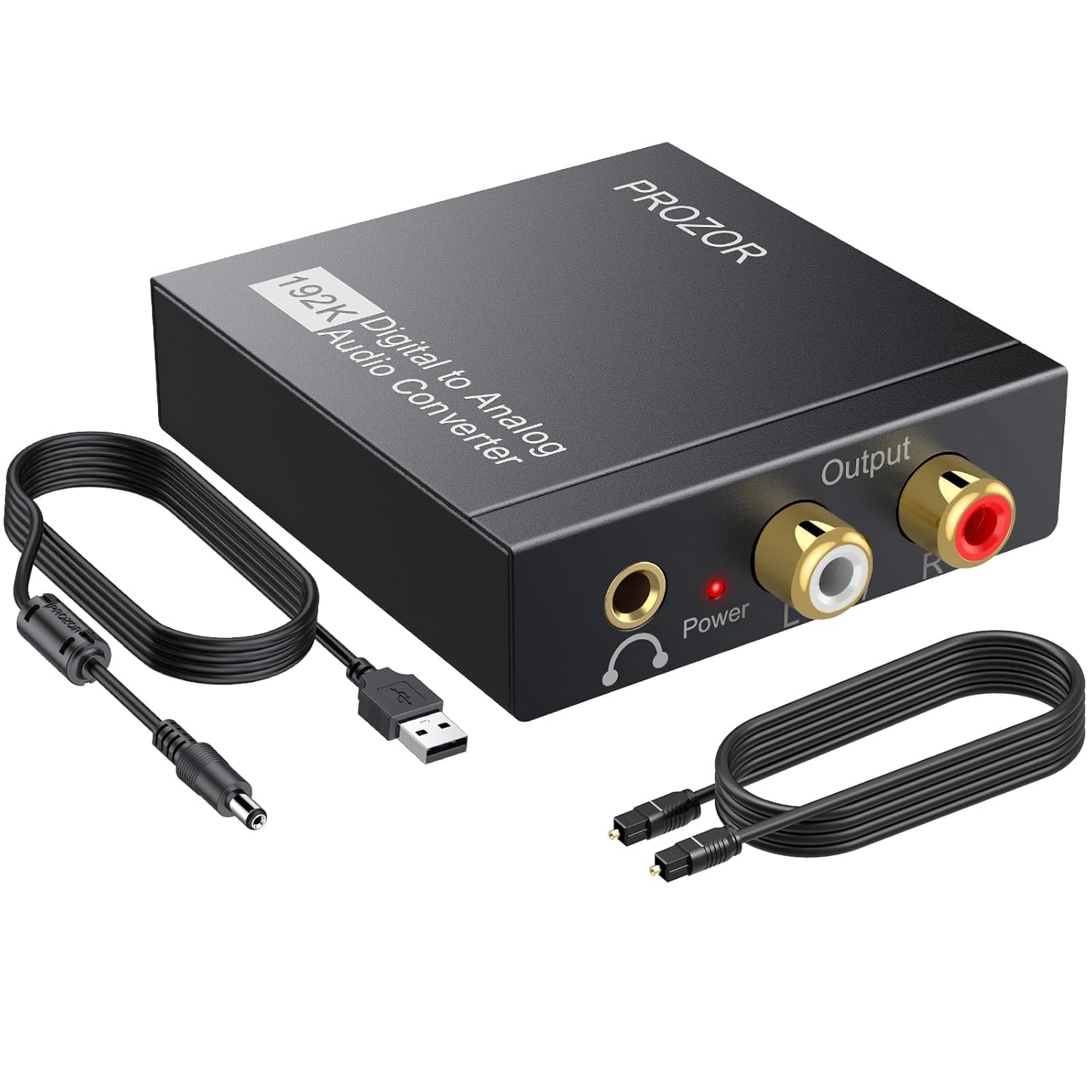 PROZOR 192KHz Digital to Analog Audio Converter DAC Digital SPDIF Optical to Analog L/R RCA Converter, Toslink Optical to 3.5mm Jack Adapter for PS3 HD DVD PS4 Amp Apple TV Home Cinema Aluminum Alloy