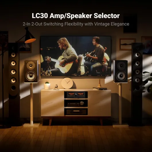 LC30 VU Meter Amplificateur de Haut-Parleur Sélecteur de Haut-Parleur, commutateur Audio analogique 2 Voies, pour amplis HiFi stéréo et Haut-parleurs passifs-Noir