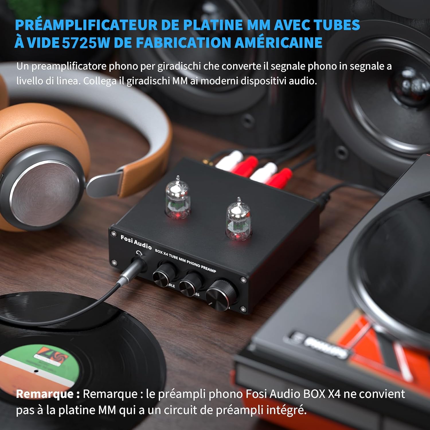 BOX X4 Préamplificateur Phono à Tubes HiFi, Préamplificateur à Tubes Hi-Fi pour Casque d'écoute, 5725W Tubes à Vide pour Platine Vinyle MM, Gain-Stéréo-Audio pour Phono-Audiophile