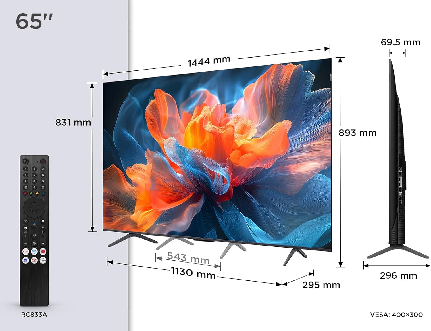 65T8C 65" QLED 4K HDR Ultra HD TV, Smart TV Powered by Google TV (Dolby Vision & Atmos, 144Hz Motion Clarity Pro, FreeSync, Onkyo 2.1 Sound, Voice Control) 2025 144Hz QLED 65 Pouces