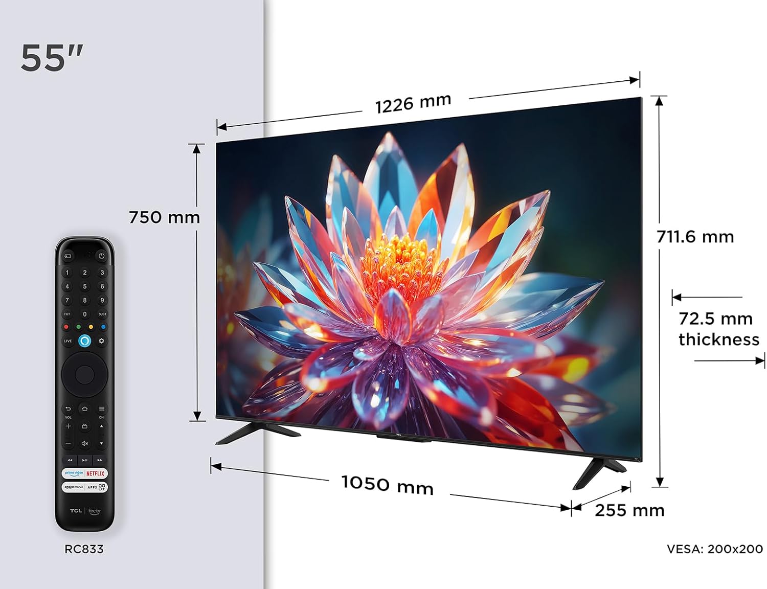 55T6C Fire TV 55 Pouces QLED 4K UHD Smart TV, HDR (Multi-Format), Dolby Atmos, Motion Clarity QLED Fire TV 55 Inch