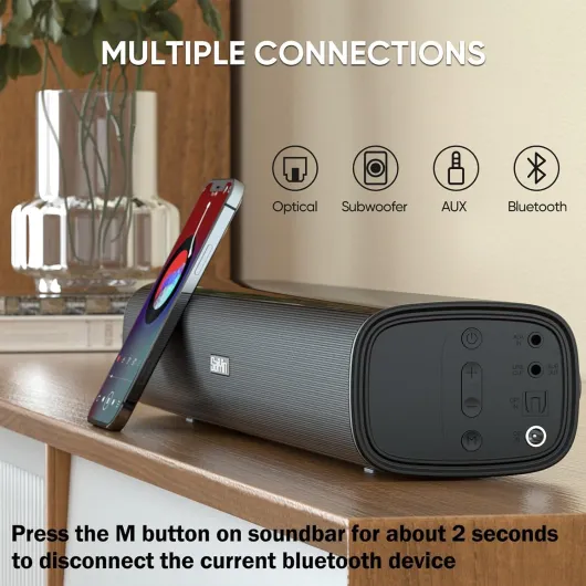 Saiyin Barre de Son pour TV, Petite Barre de Son de 40 W, Barres de Son Home Cinema avec Connexion Bluetooth 5.3/Optique/AUX pour PC/Jeux vidéo/projecteurs, 17 Pouces