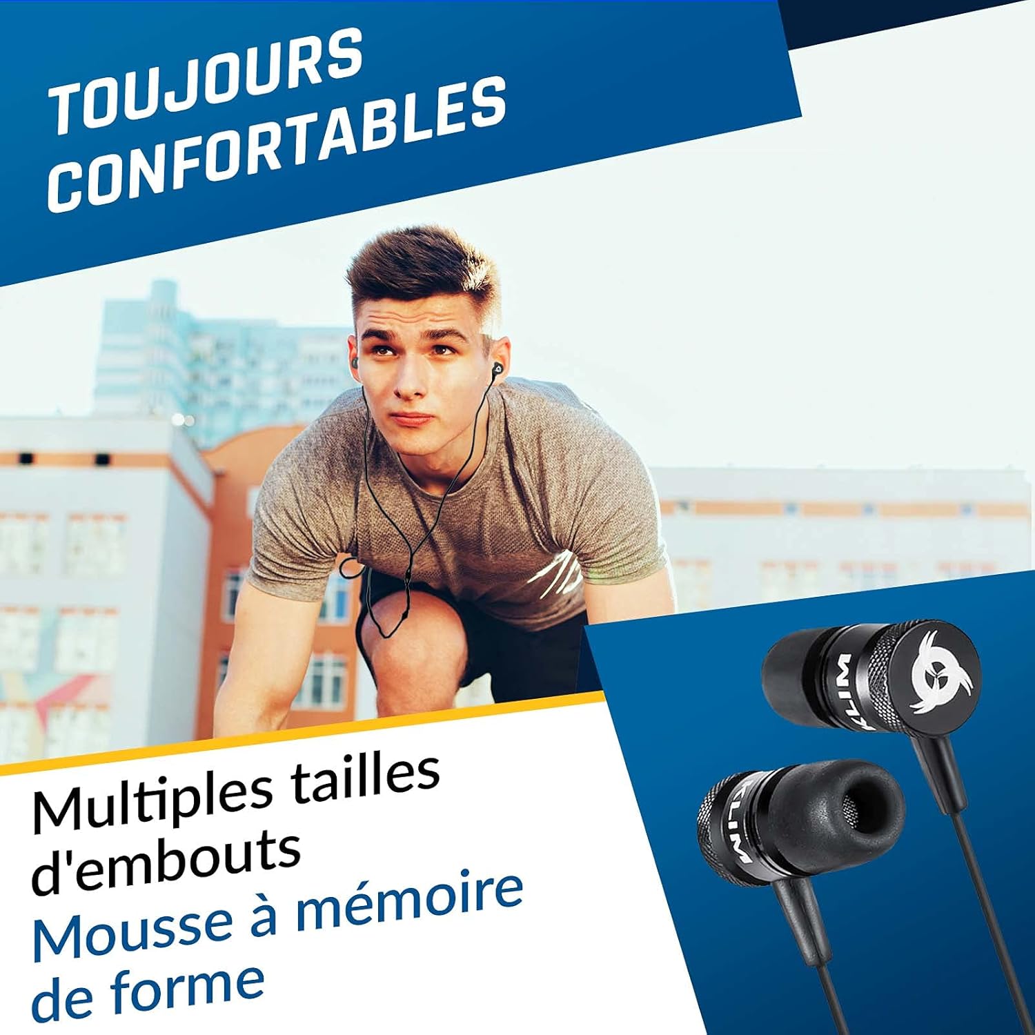 Fusion Écouteurs Filaires avec Micro Hi-FI, Mousse à Mémoire, Jack 3.5mm, Noir 3.5mm Noir