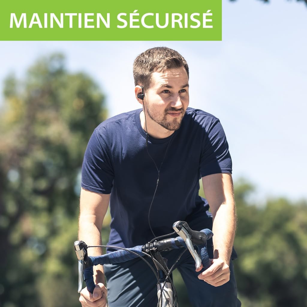 E171 - Auriculaires Sport avec Micro et télécommande, Ecouteurs filaires de Running à Crochet d'oreille Kompatibel Casque Audio pour la Gym 3,5mm Noir