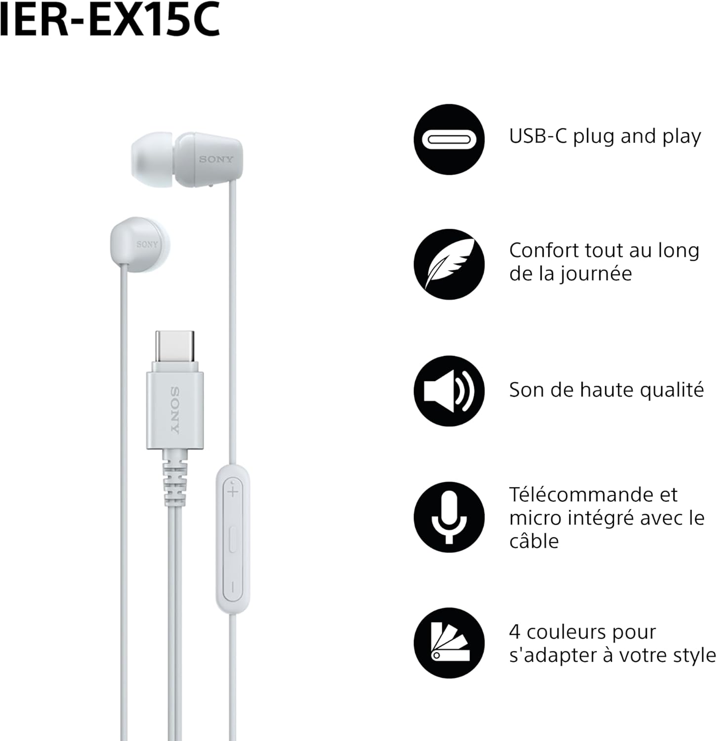 IER-EX15C avec Micro – Écouteurs filaires USB-C pour Android, iPhone, Ordinateur Portable et PC – Câble Anti-enchevêtrement – Parfaits pour Les Voyages et Une Utilisation Quotidienne – Blanc USB-C Blanc
