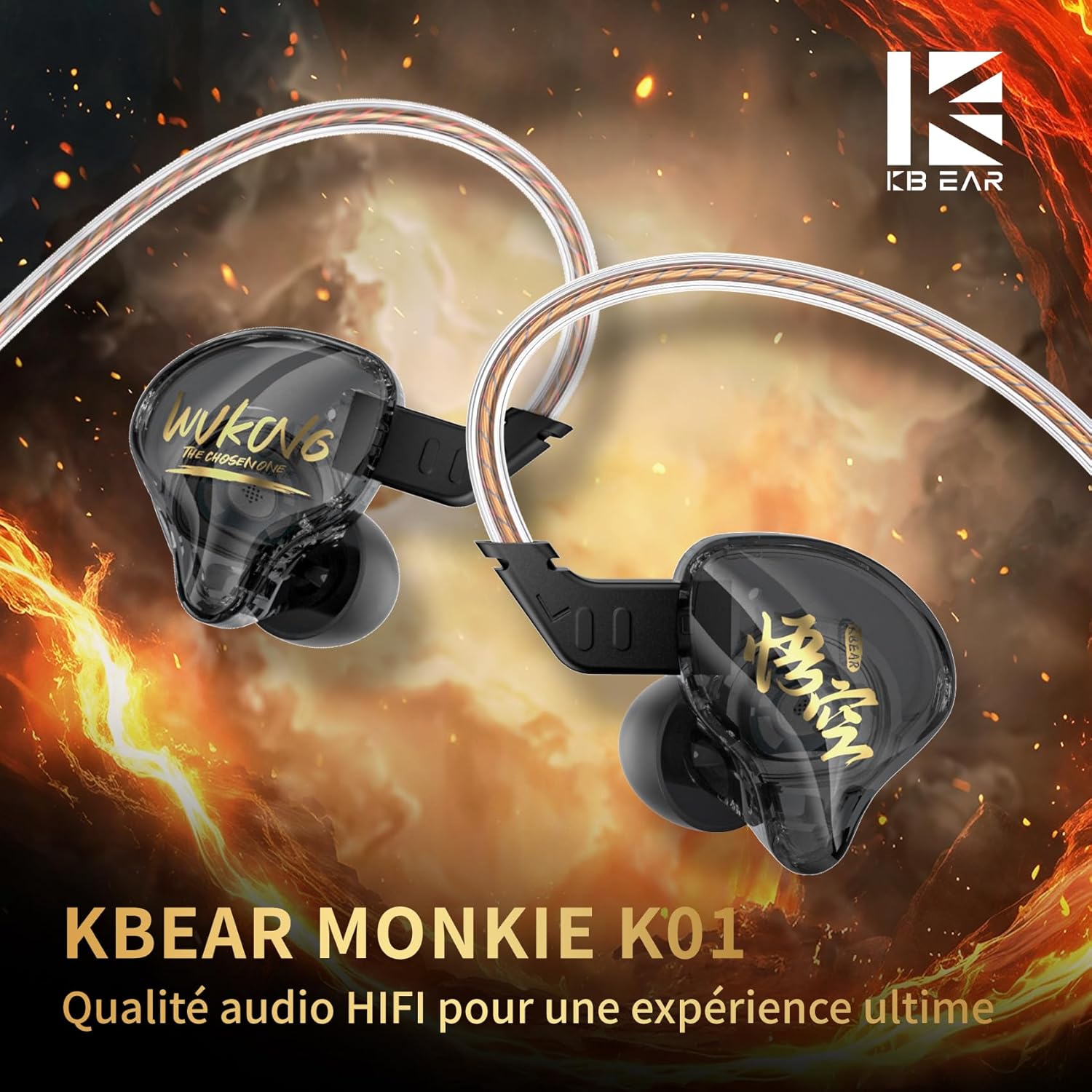 KBEAR MONKIE K01 Écouteurs de Jeu filaires 1DD écouteurs filaires léger avec Prise de 3,5 mm Casque Intra-auriculaire HiFi pour PC, PS5, Xbox, Switch With Mic Noir