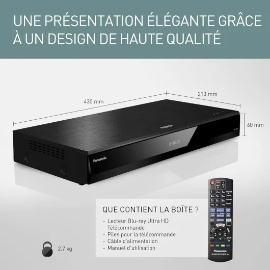 Lecteur Blu Ray UHD DP-UB820EFK I Ultra HD Premium Compatible HDR10+ / Dolby Vision Processeur HCX Convertisseur 4K Compatible audio Hi-Res Doulbe HDMI Wifi noir - Version Française