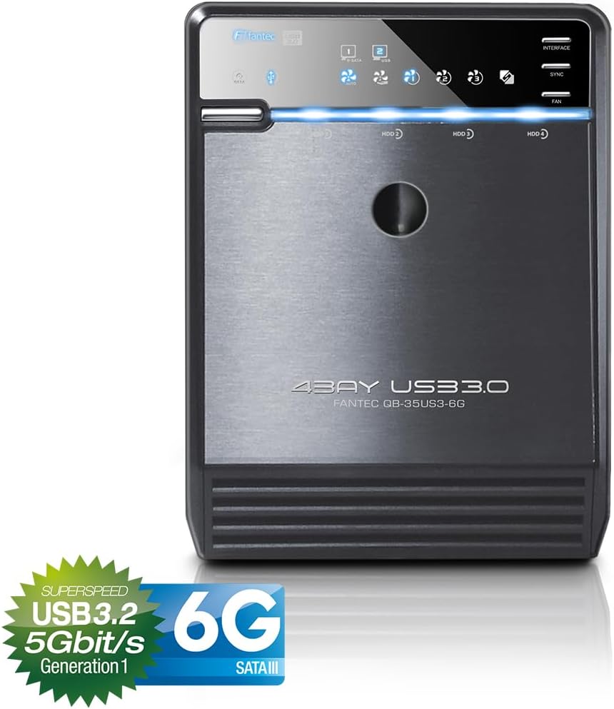FANTEC QB-35US3-6G Boîtier pour quatre disques durs externes (montage de 4 disques durs SATA I/II/III de 3,5" (8,89 cm), port USB 3.0 et eSATA, 6G prise en charge, ventilateur de 80 mm) Noir "JBOD pour 4x HDD" Unique