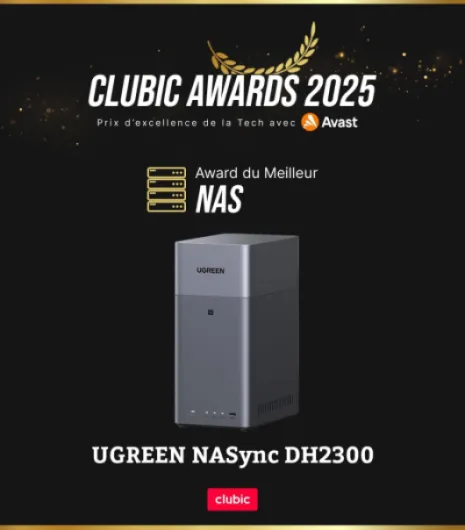 NASync DH2300 NAS Bureau 2 Baies, 4Go RAM, Connexion NFC One-Touch, LAN 1GbE, Album Photo IA, Système NAS Facile pour Débutants, Serveur NAS Maison (sans Disque)