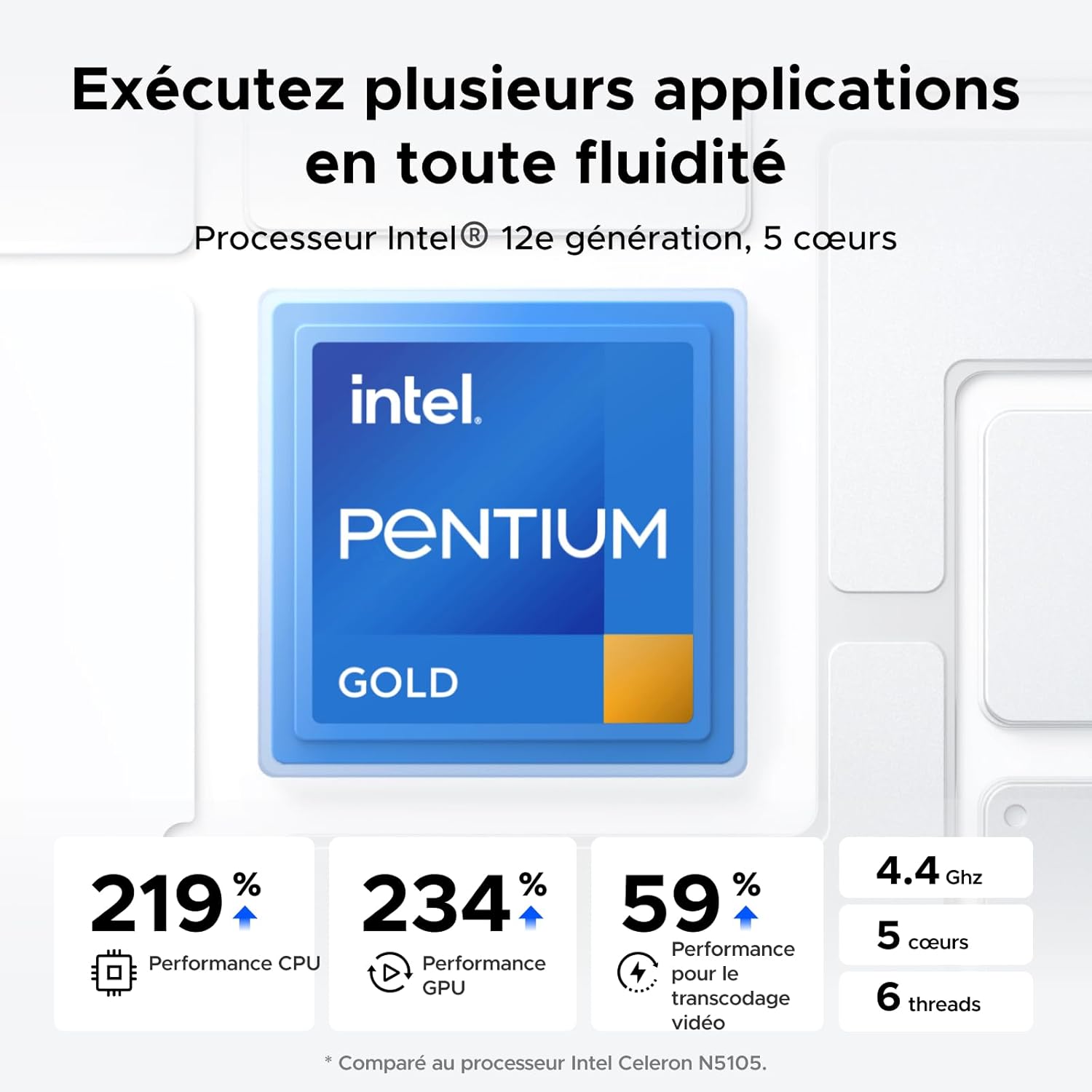 NASync DXP4800 Plus, NAS 4 Baies, Intel Pentium Gold 8505 (5 cœurs), 8Go DDR5, 128Go SSD, 10GbE + 2,5GbE, 2 emplacements M.2 NVMe, HDMI 4K (sans Disque (DXP4800 Plus)