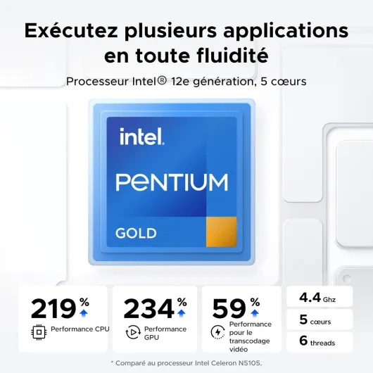 NASync DXP4800 Plus, NAS 4 Baies, Intel Pentium Gold 8505 (5 cœurs), 8Go DDR5, 128Go SSD, 10GbE + 2,5GbE, 2 emplacements M.2 NVMe, HDMI 4K (sans Disque (DXP4800 Plus)