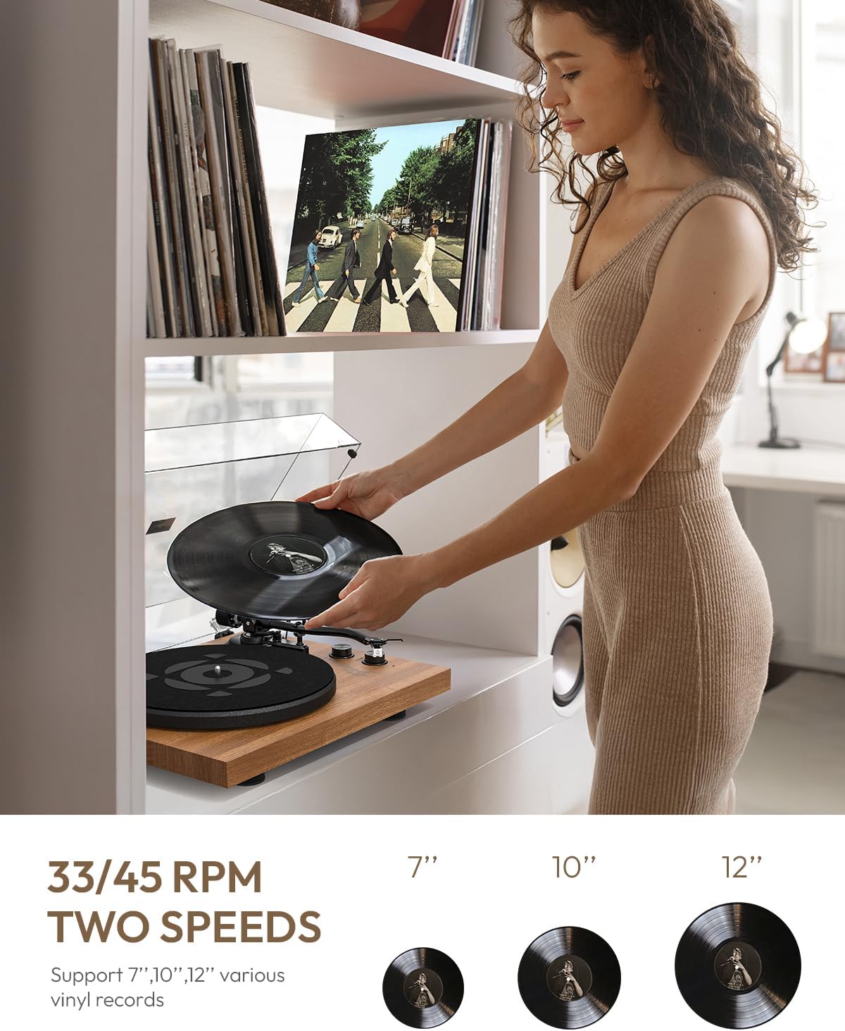 SoulBox S1 Platine Vinyle avec Haut-parleurs Stéréo, Platine Bluetooth, Lecteur Vinyle avec Préampli Intégré, Bras en S, 33/45 RPM Brun